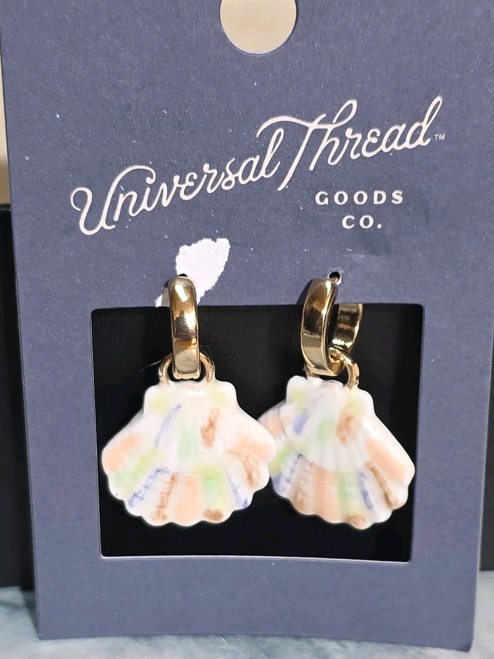 Universal Thread Gold Huggie Earrings with Pastel Shell Charms